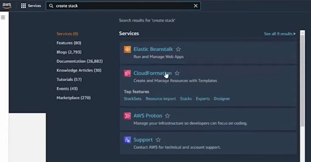AWS stack of type cloud formation